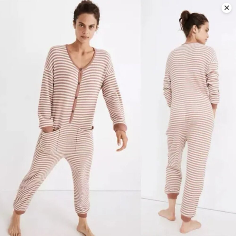 Madewell Waffle Knit Union Suit One Piece Pajamas Stripe
